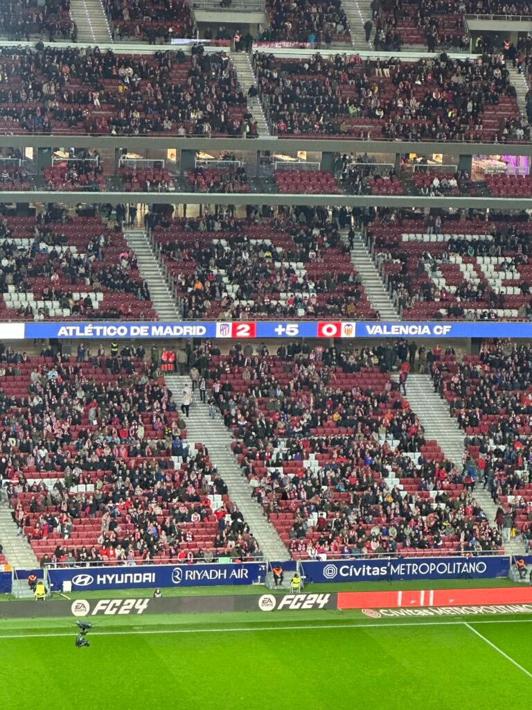 View from our seats at an Atlético Madrid football match at Metropolitano Stadium